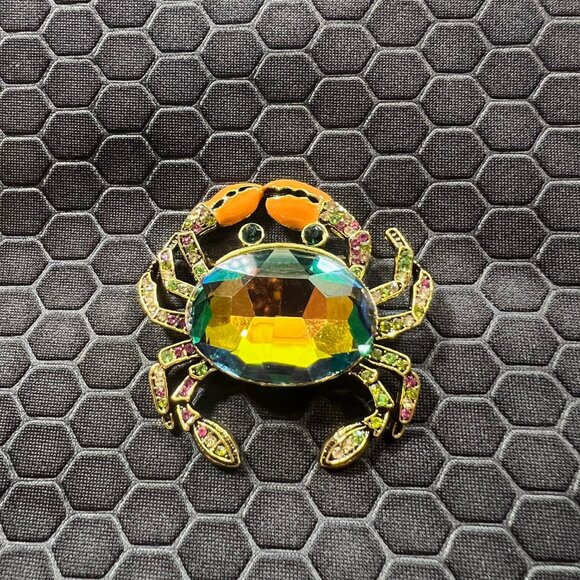 Crab Brooch with Multicolored Crystals - Picture 1 of 1